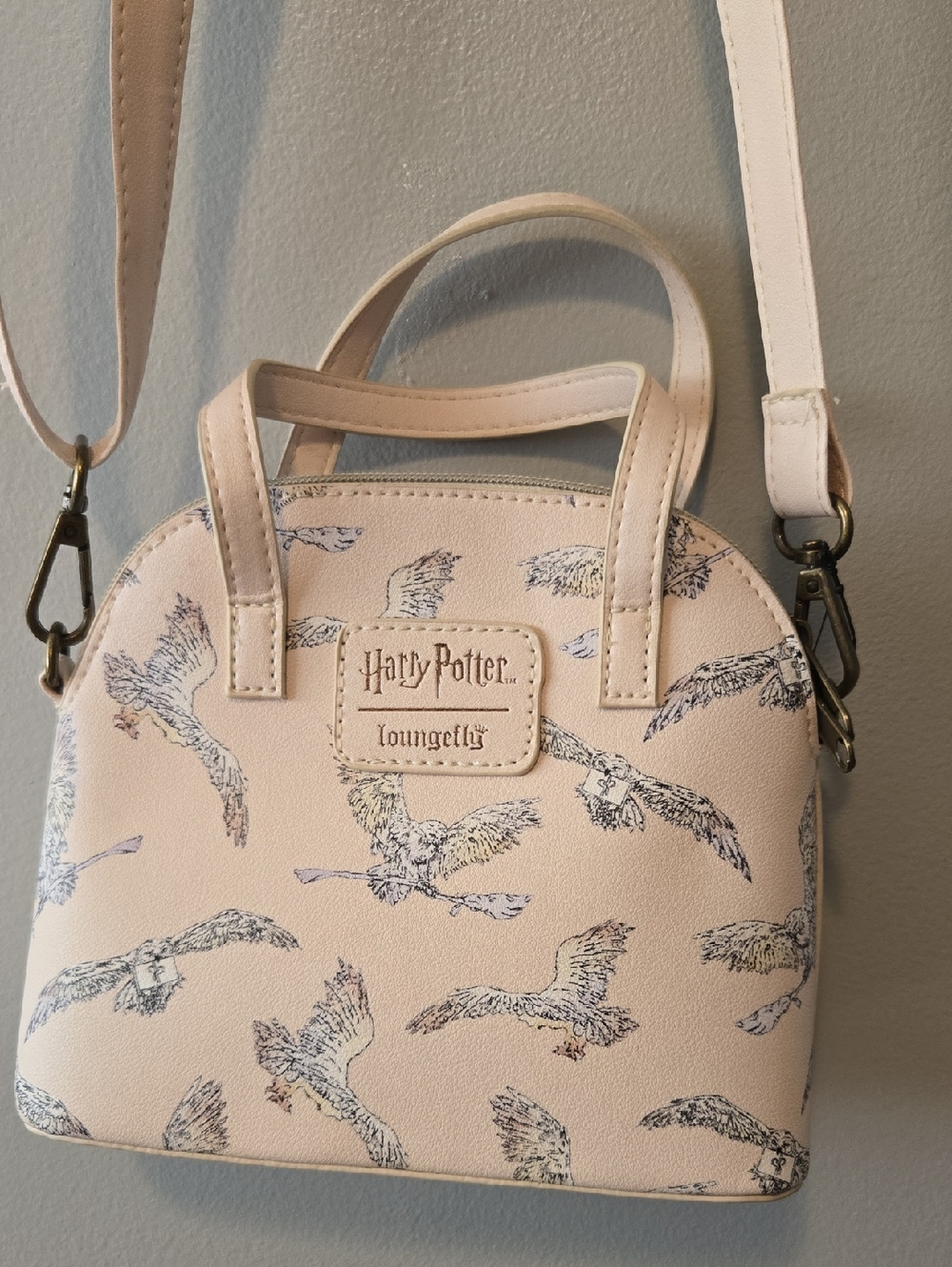 Loungefly Harry Potter Pale Pink Owl Print Mini Crossbody Bag Adjustable Strap